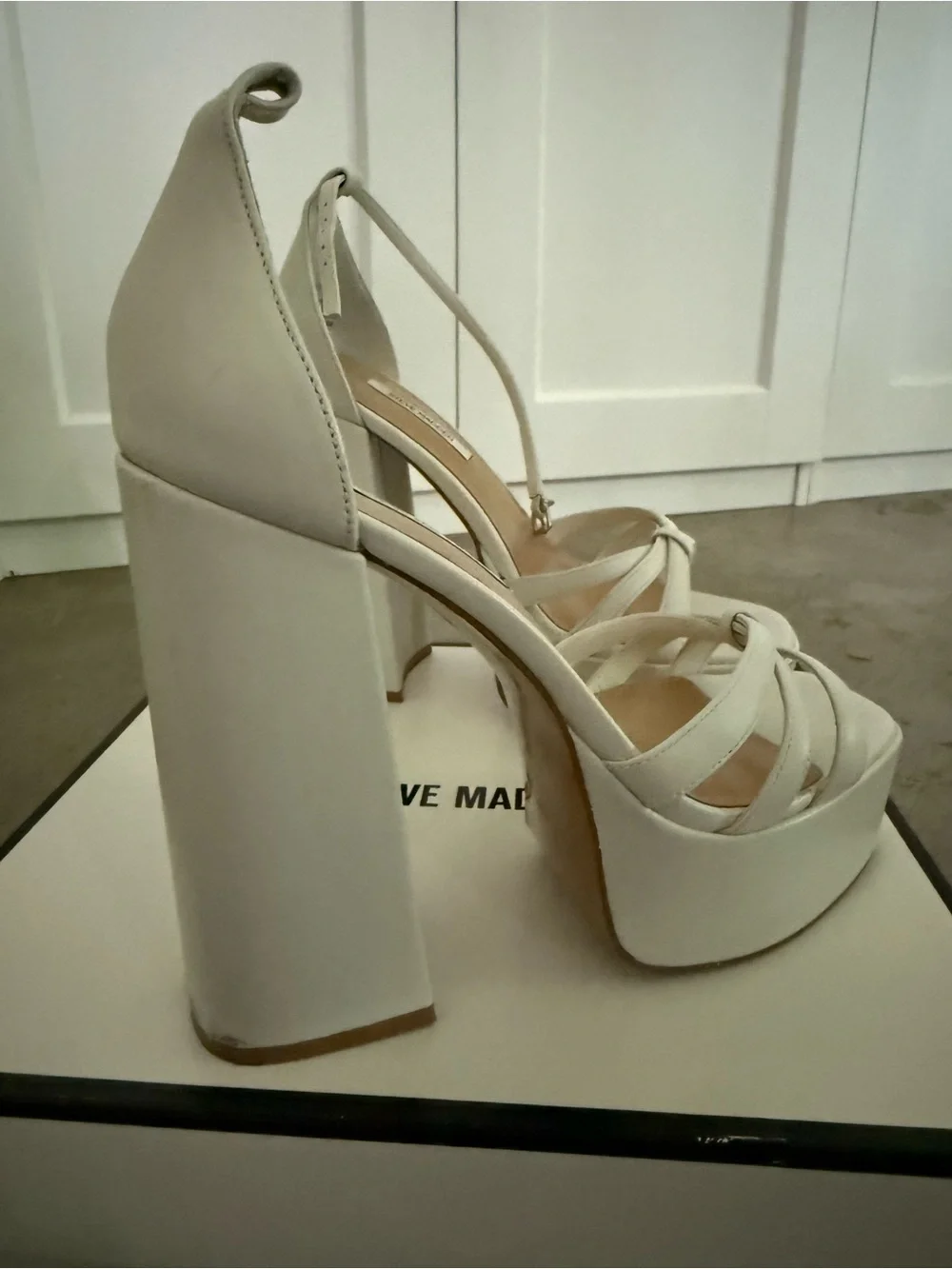 Steve Madden White Platform Strappy Block Heels